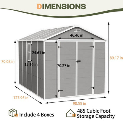 Abri de jardin en résine pour extérieur, résistant aux intempéries, avec plancher, modèle Spire Tool Shed, dimensions : 6 pi x 4 pi / 6 pi x 8 pi / 8 pi x 6 pi / 8 pi x 10 pi