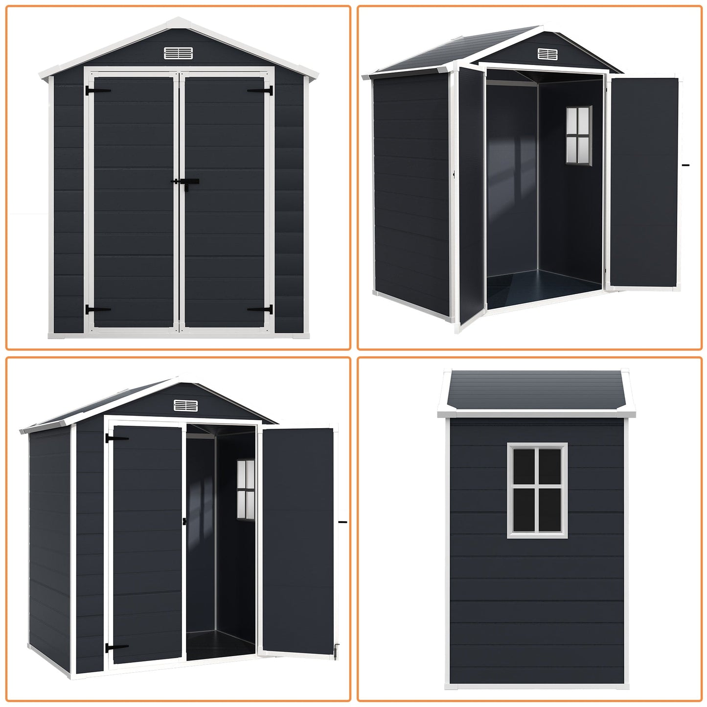 Abri de jardin en résine pour extérieur, résistant aux intempéries, avec plancher, modèle Spire Tool Shed, dimensions : 6 pi x 4 pi / 6 pi x 8 pi / 8 pi x 6 pi / 8 pi x 10 pi