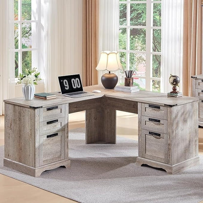 Bureau de direction en forme de L de style farmhouse, bureau d'angle en bois, bureau d'ordinateur
