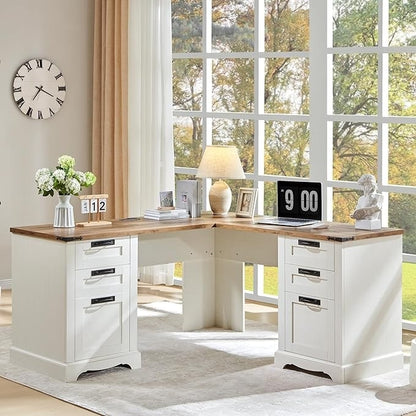 Bureau de direction en forme de L de style farmhouse, bureau d'angle en bois, bureau d'ordinateur