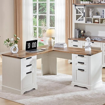 Bureau de direction en forme de L de style farmhouse, bureau d'angle en bois, bureau d'ordinateur