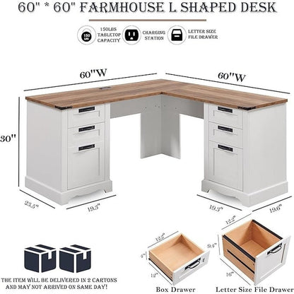 Bureau de direction en forme de L de style farmhouse, bureau d'angle en bois, bureau d'ordinateur