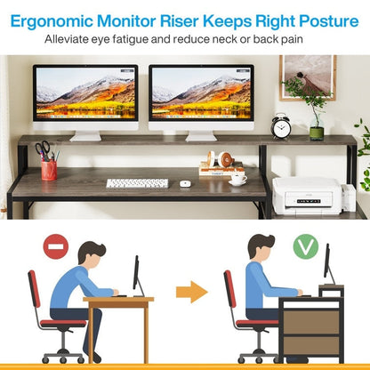 Bureau d'ordinateur de 63 pouces avec support de moniteur, bureau de travail ergonomique pour la maison avec tiroirs et armoire à dossiers.