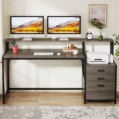 Bureau d'ordinateur de 63 pouces avec support de moniteur, bureau de travail ergonomique pour la maison avec tiroirs et armoire à dossiers.