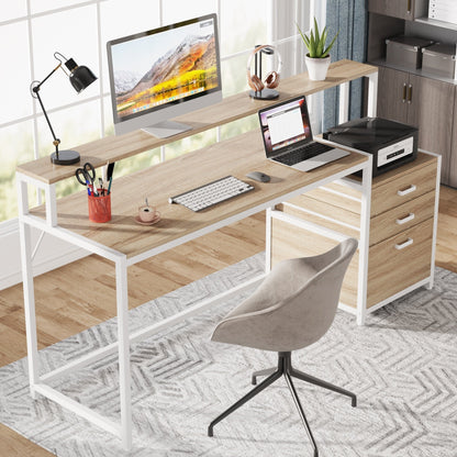 Bureau d'ordinateur de 63 pouces avec support de moniteur, bureau de travail ergonomique pour la maison avec tiroirs et armoire à dossiers.