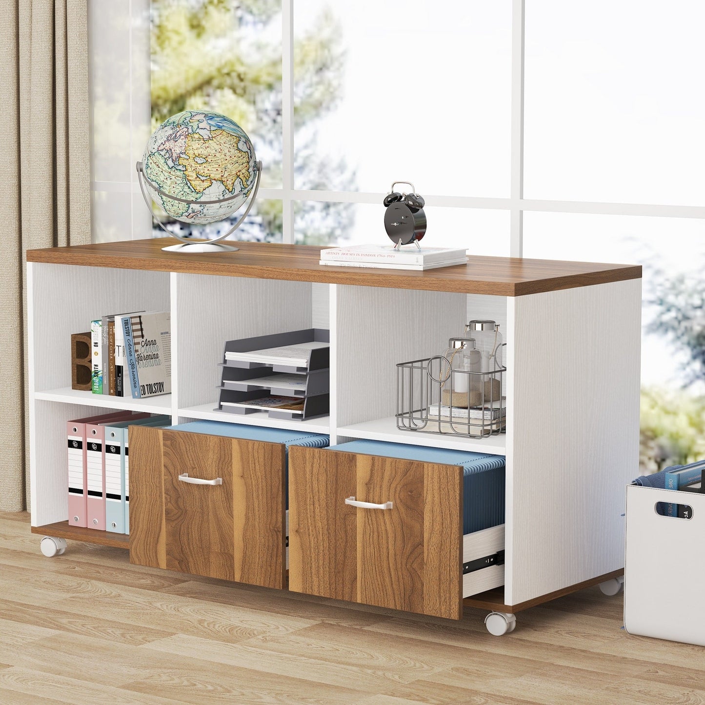 Bureau d'ordinateur en forme de L de 63 pouces avec armoire à dossiers latérale de 47 pouces, ensemble de bureau pour maison et bureau de direction.