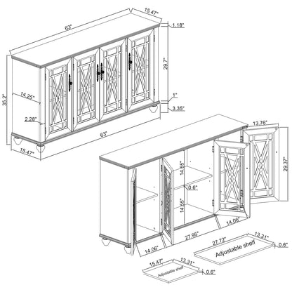 Buffet de cuisine de style vintage en bois, 160 cm de largeur.