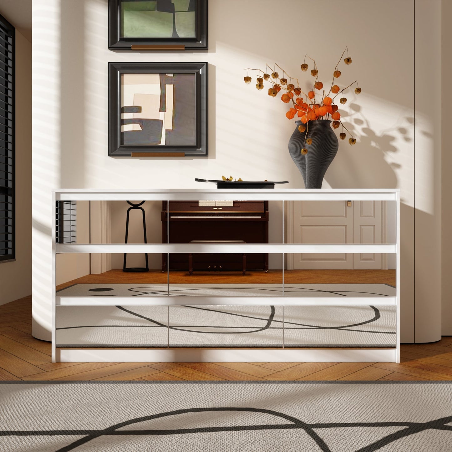 Commode 63W à 9 tiroirs, commode d'appoint pour salon et chambre à coucher.