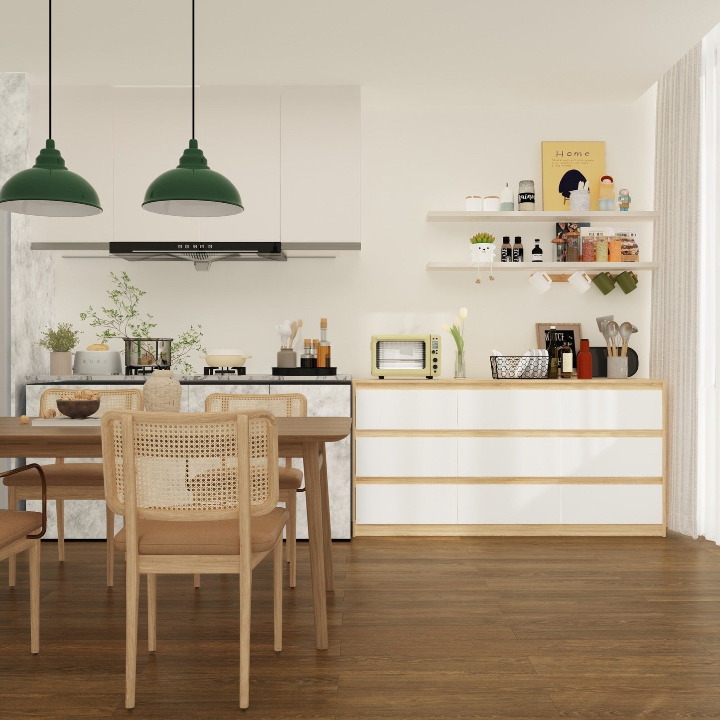 Commode 63W à 9 tiroirs, commode d'appoint pour salon et chambre à coucher.