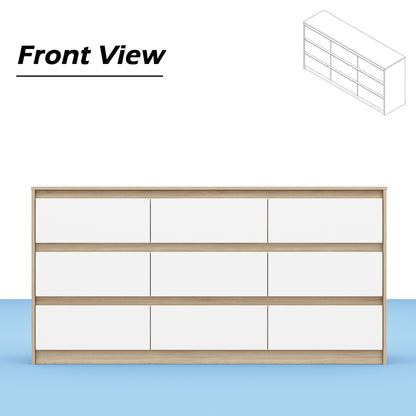 Commode 63W à 9 tiroirs, commode d'appoint pour salon et chambre à coucher.