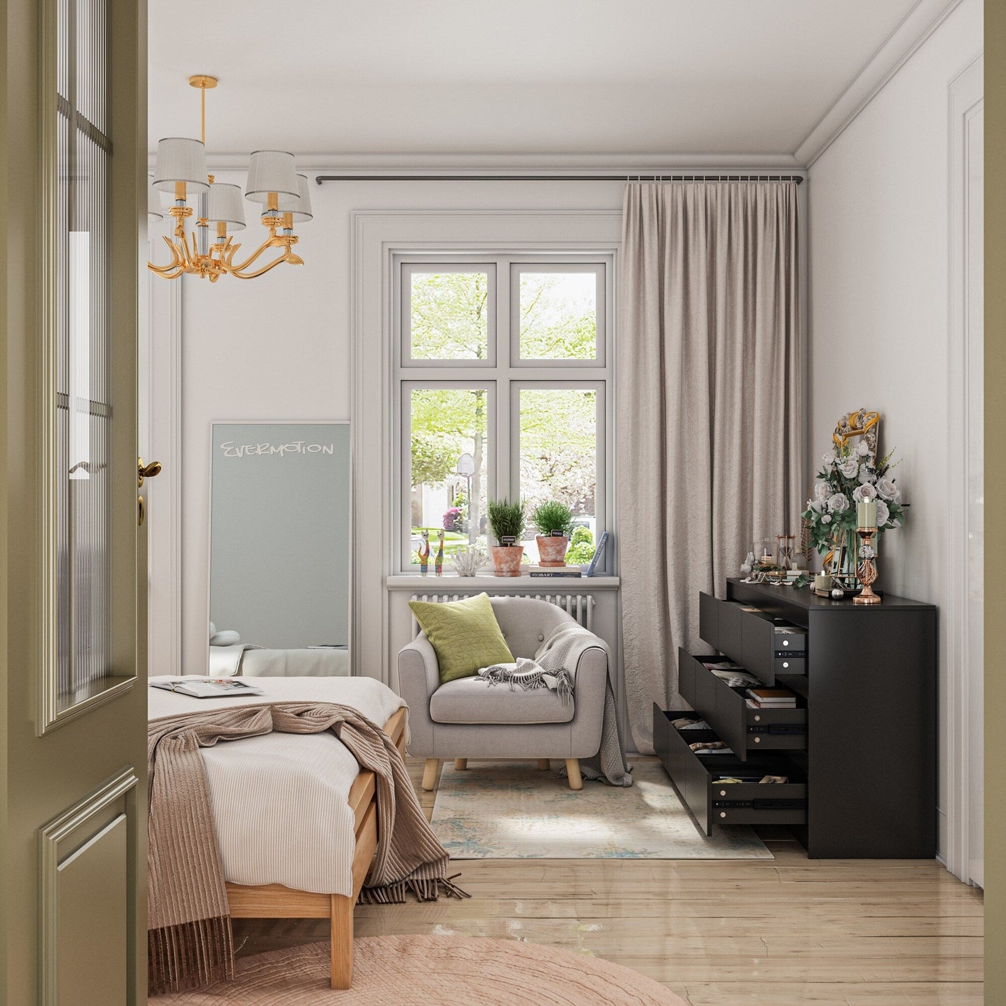 Commode 63W à 9 tiroirs, commode d'appoint pour salon et chambre à coucher.