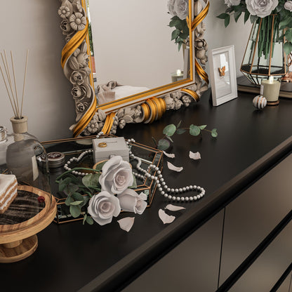 Commode 63W à 9 tiroirs, commode d'appoint pour salon et chambre à coucher.