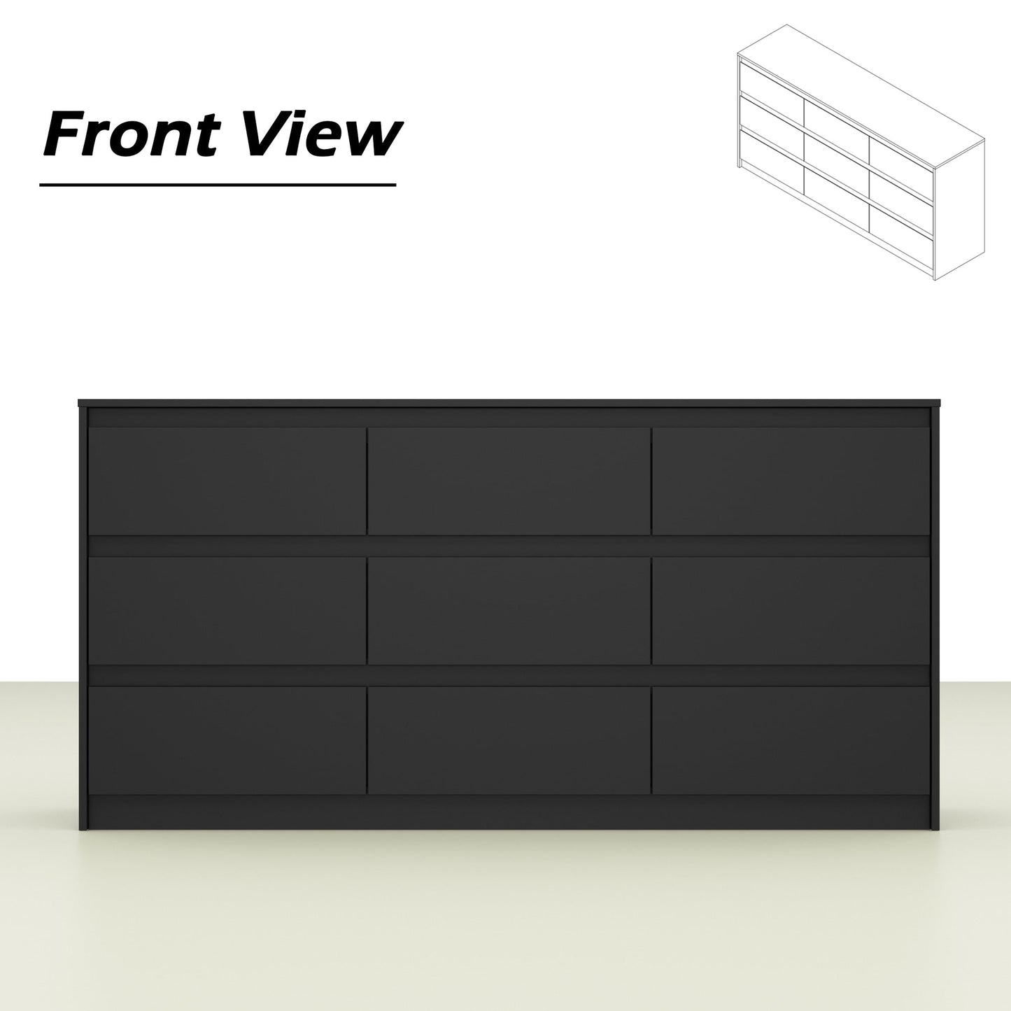 Commode 63W à 9 tiroirs, commode d'appoint pour salon et chambre à coucher.