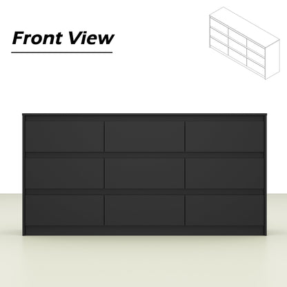 Commode 63W à 9 tiroirs, commode d'appoint pour salon et chambre à coucher.