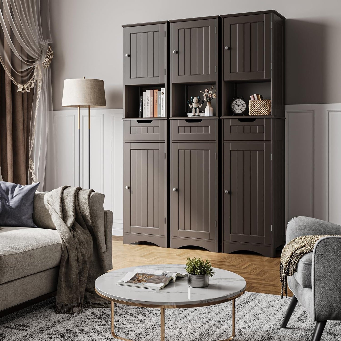 Armoire à linge de salle de bain étroite, 170 cm de hauteur, armoire de rangement à 5 niveaux en bois massif.