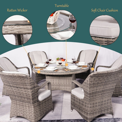 Ensemble de salle à manger rond en rotin pour extérieur, 7 pièces, avec coussins, par Moda Furnishings