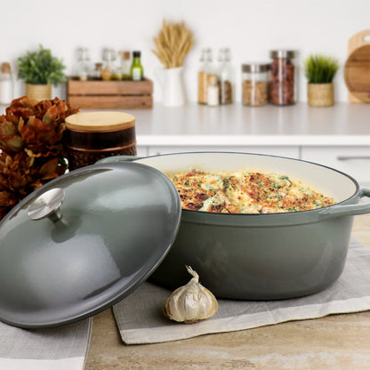 Casserole ovale en fonte émaillée de 7 quarts, couleur nuage de tempête
