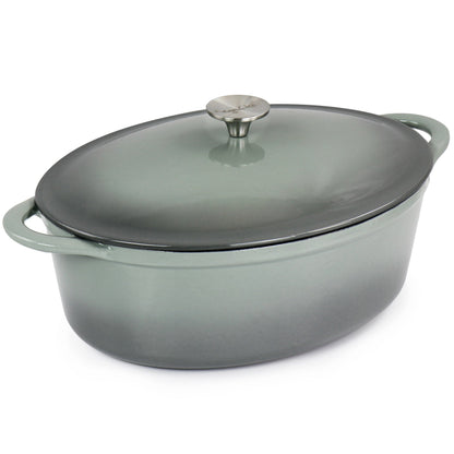 Casserole ovale en fonte émaillée de 7 quarts, couleur nuage de tempête