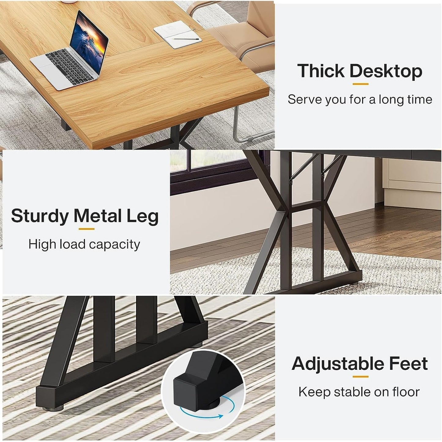 Bureau de direction de 180 cm, grand bureau d'ordinateur, poste de travail.