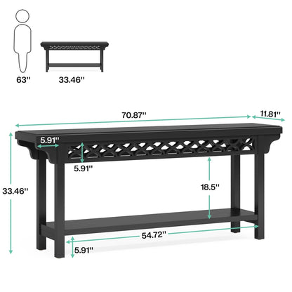 Table console longue de 179,5 cm en bois massif style farmhouse, à utiliser comme table de canapé.