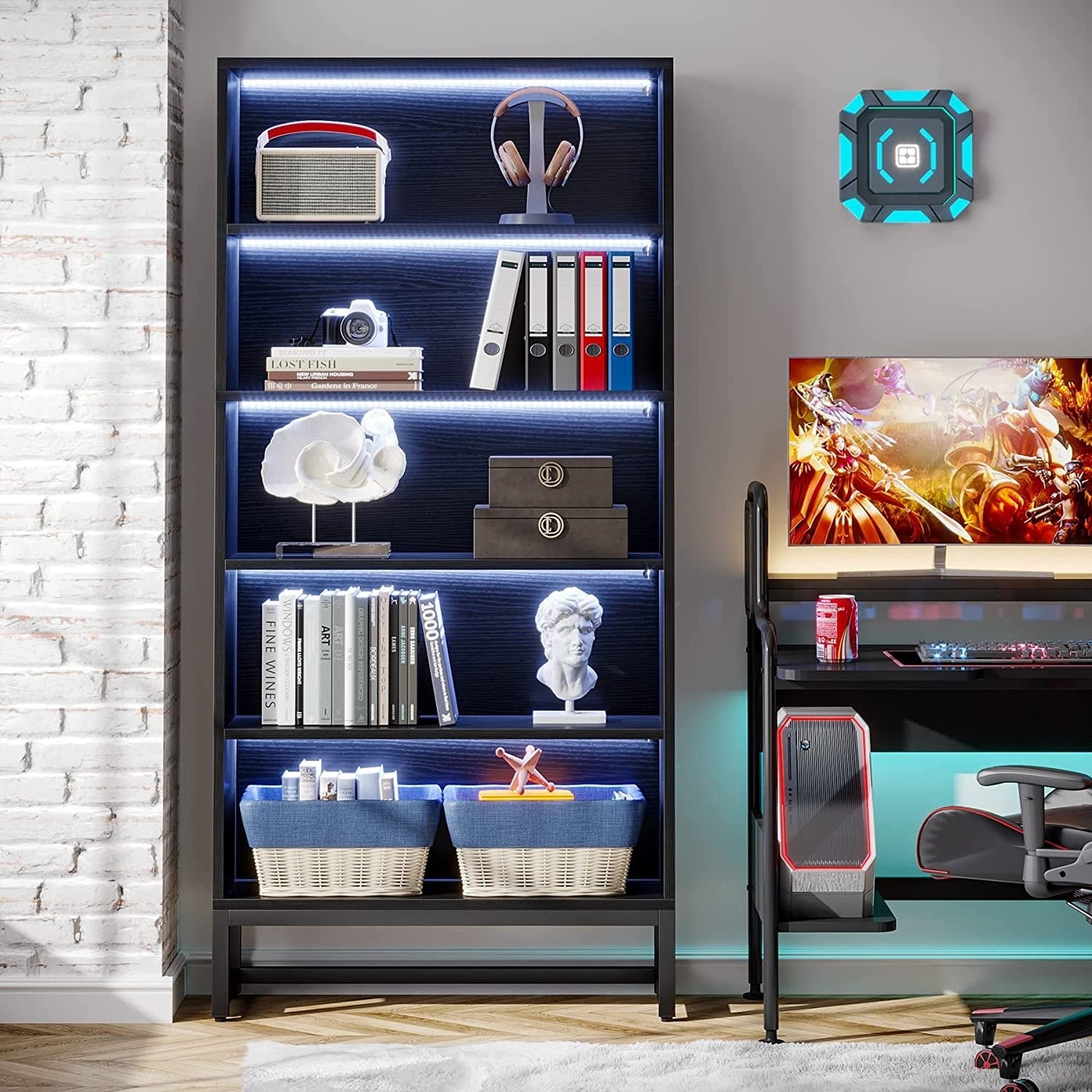 Étagère à livres et bibliothèque de 180 cm de hauteur, grande bibliothèque à 5 niveaux - 30 x 80 x 180 cm (L x l x h)