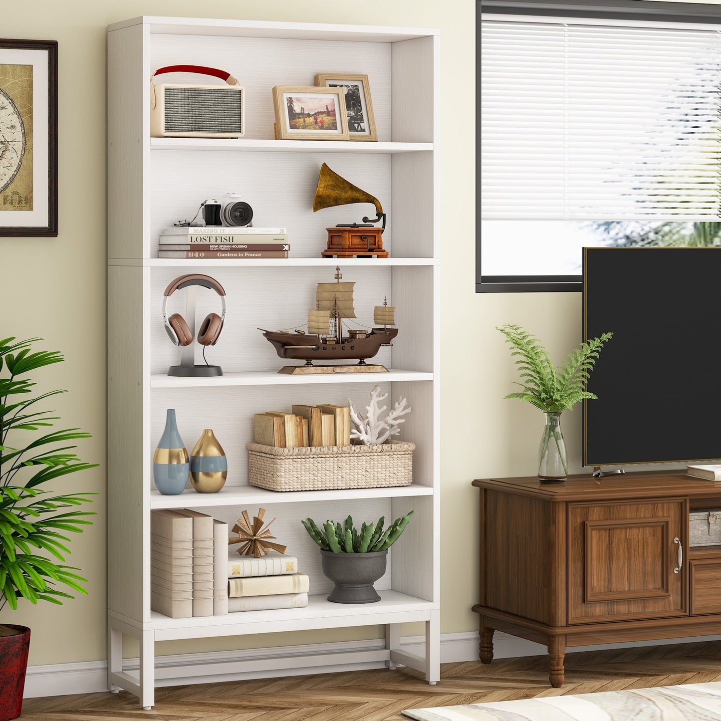 Étagère à livres et bibliothèque de 180 cm de hauteur, grande bibliothèque à 5 niveaux - 30 x 80 x 180 cm (L x l x h)