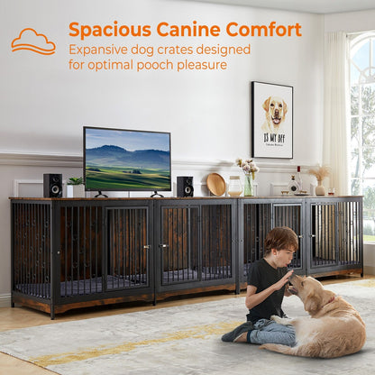 Cage pour chien 70.86'' en forme de meuble, grand modèle pour TV, avec coussin et deux compartiments (sans coussin)