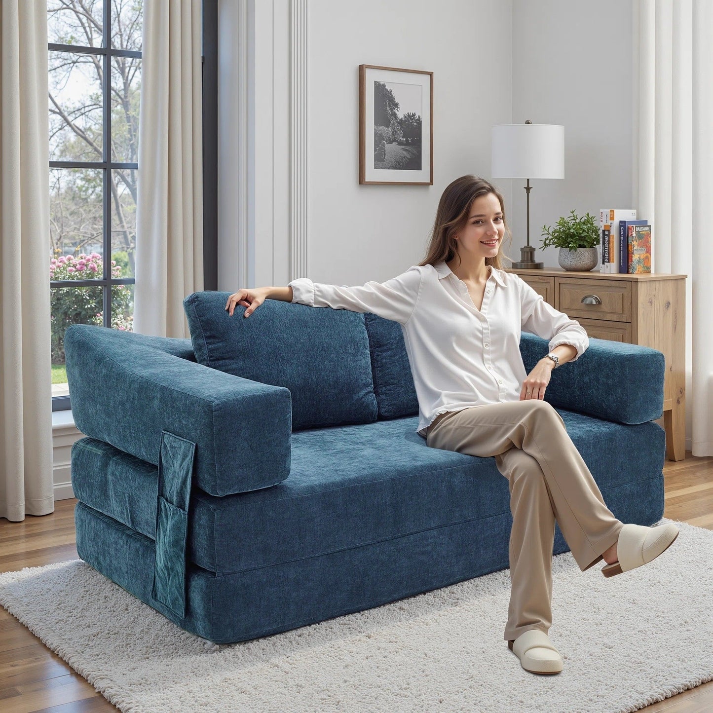 Canapé-lit convertible rembourré de 70,87 pouces, chaise convertible, canapé de sol confortable pour salon, chambre à coucher, tissu chenille.