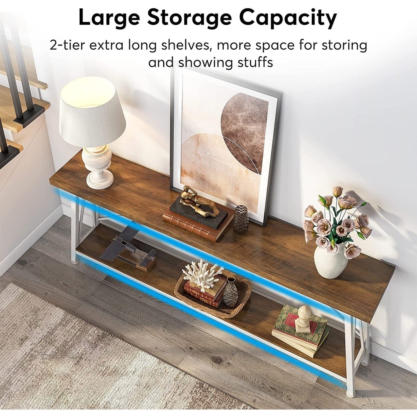 Table de salon extra longue de 180 cm, console d'entrée de style industriel