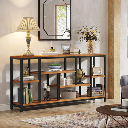 Table console de 180 cm avec rangement, table d'entrée à 3 niveaux pour couloir