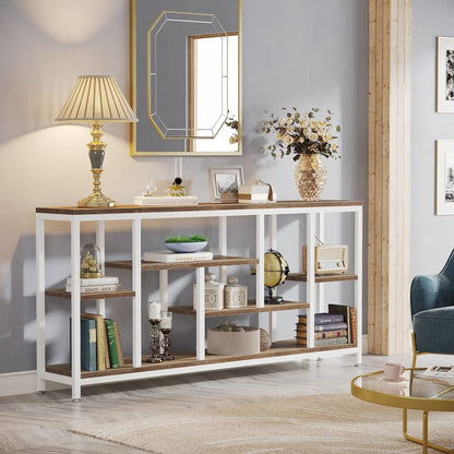 Table console de 180 cm avec rangement, table d'entrée à 3 niveaux pour couloir