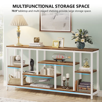 Table console de 180 cm avec rangement, table d'entrée à 3 niveaux pour couloir