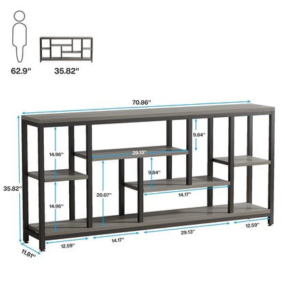 Table console de 180 cm avec rangement, table d'entrée à 3 niveaux pour couloir