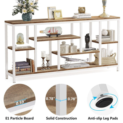 Table console de 180 cm avec rangement, table d'entrée à 3 niveaux pour couloir