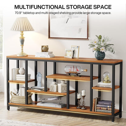 Table console de 180 cm avec rangement, table d'entrée à 3 niveaux pour couloir