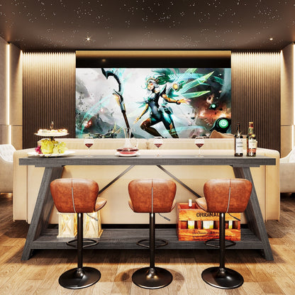 Table console de canapé en bois rustique de 180 cm de long avec étagère de rangement