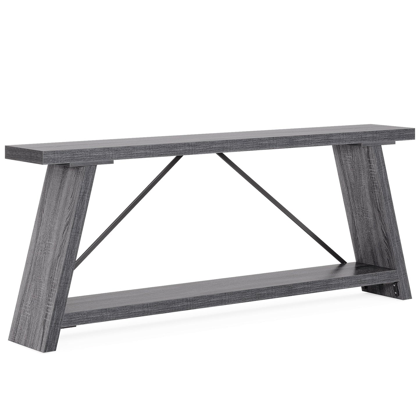 Table console de canapé en bois rustique de 180 cm de long avec étagère de rangement