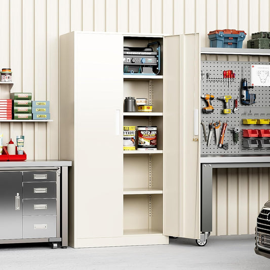 Étagère de rangement pour garage, placard de cuisine, armoire de rangement avec étagères réglables, 71 pouces, pour bureau, garage, maison, garde-manger.