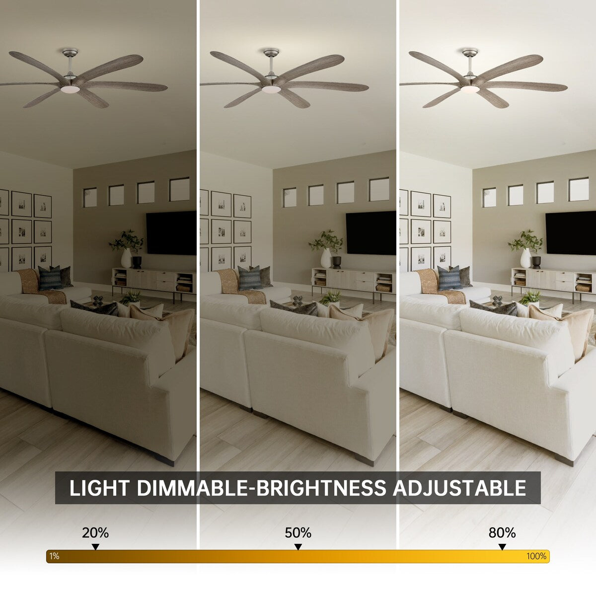 Ventilateur de plafond DC à 6 pales de 183 cm (72 pouces) en bois flotté avec éclairage et télécommande