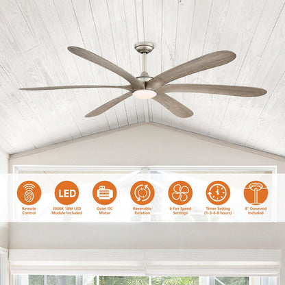 Ventilateur de plafond DC à 6 pales de 183 cm (72 pouces) en bois flotté avec éclairage et télécommande