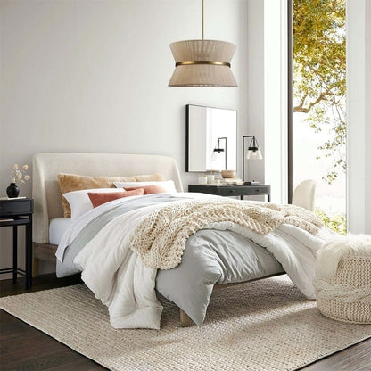 Grand lustre à tambour bohème moderne à 8 lumières, lustre en forme de sablier en tissu de 60 cm, tissé à la main, en or/noir, pour salle à manger/salon.