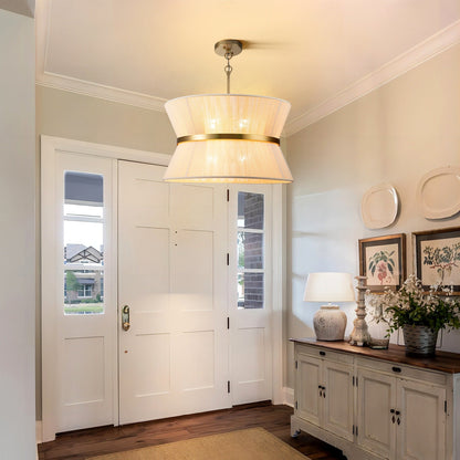 Grand lustre à tambour bohème moderne à 8 lumières, lustre en forme de sablier en tissu de 60 cm, tissé à la main, en or/noir, pour salle à manger/salon.