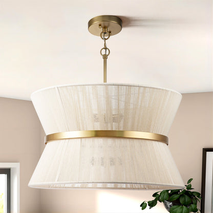 Grand lustre à tambour bohème moderne à 8 lumières, lustre en forme de sablier en tissu de 60 cm, tissé à la main, en or/noir, pour salle à manger/salon.