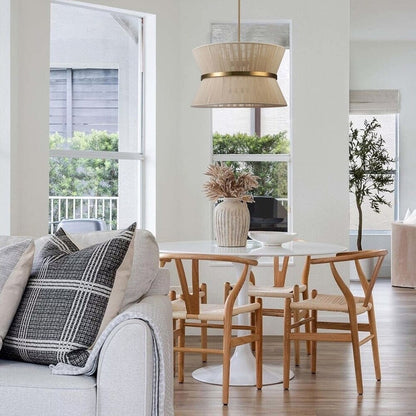 Grand lustre à tambour bohème moderne à 8 lumières, lustre en forme de sablier en tissu de 60 cm, tissé à la main, en or/noir, pour salle à manger/salon.