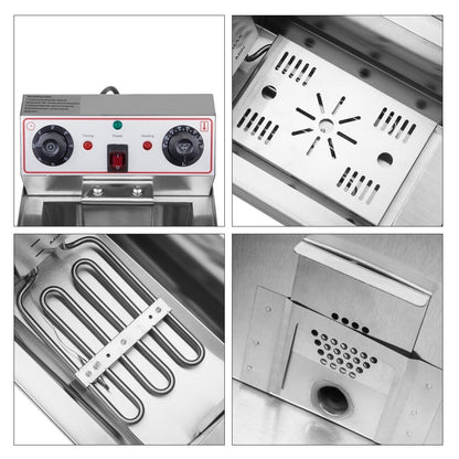 Friteuse à bain unique à robinet en acier inoxydable de 8,5 QT, 1700 W max, avec grande poignée