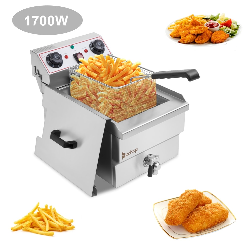 Friteuse à bain unique à robinet en acier inoxydable de 8,5 QT, 1700 W max, avec grande poignée