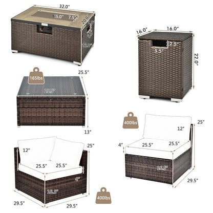 Ensemble de meubles de jardin en rotin 8 pièces, avec table de foyer, support de réservoir et housse de terrasse.