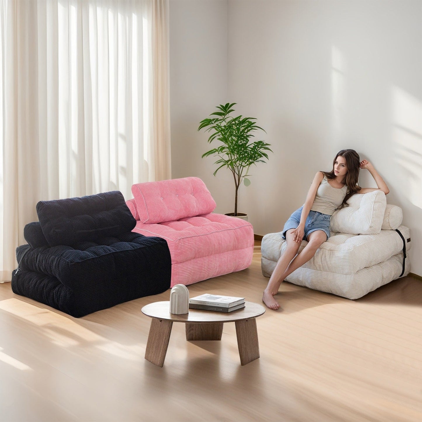 8 Canapé-lit pliable en velours côtelé, simple