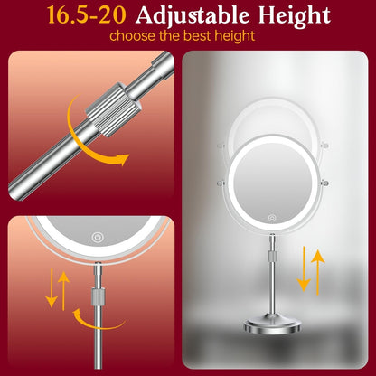 Miroir de maquillage à 9 lumières LED, miroir grossissant double face avec grossissement 1X/10X, 3 couleurs d'éclairage