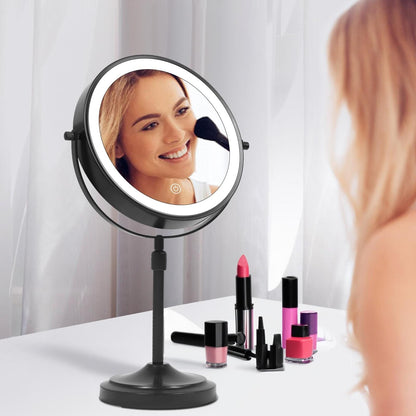 Miroir de maquillage à 9 lumières LED, miroir grossissant double face avec grossissement 1X/10X, 3 couleurs d'éclairage